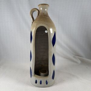 Vintage Williamsburg Pottery Salt Glazed Stoneware Jug Candle Lantern Blue 9"